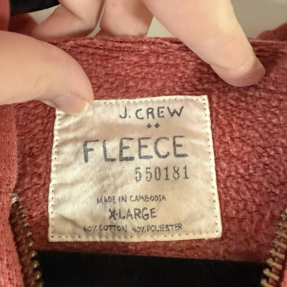 J. Crew Fleece Jacket Men's XL Orange Full Zip Drawstring Hooded Pockets